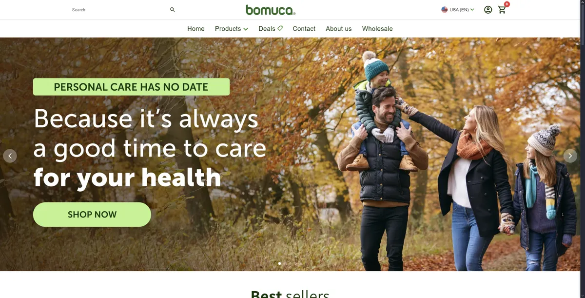 Vista previa del ecommerce Bomuca US en Shopify